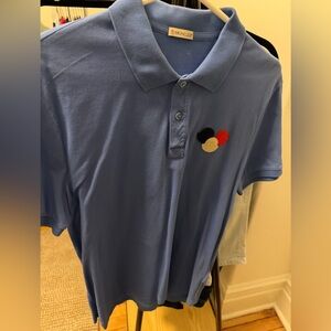 Moncler Blue Polo with Tricolor Circle Patch